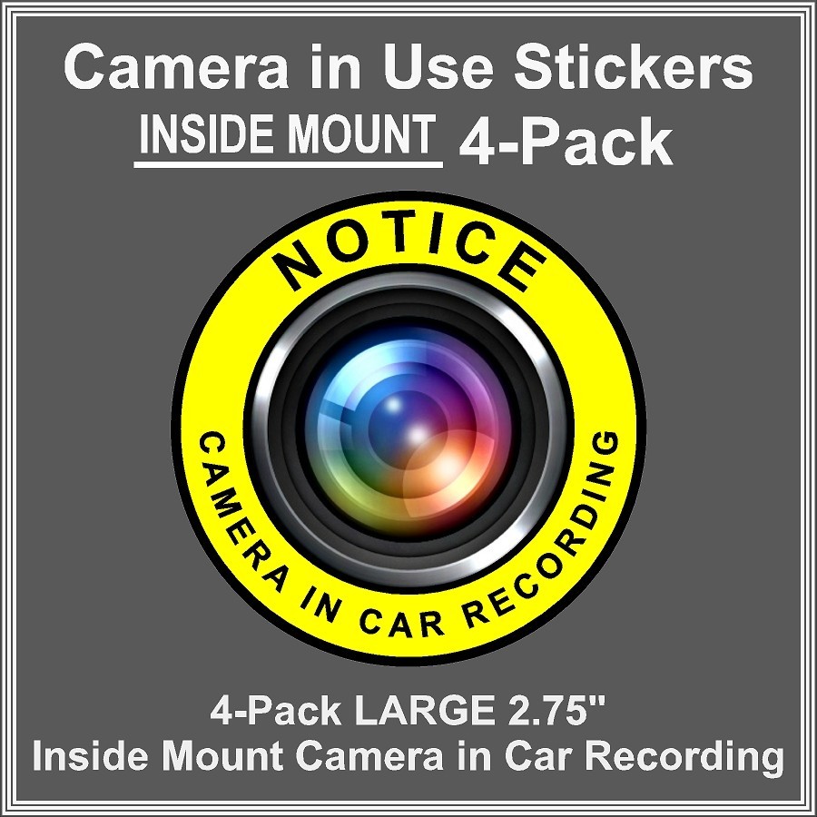 Camera in Car Recording Video 4-Pack INSIDE MOUNT Decals Yellow Black 2.75" gallery