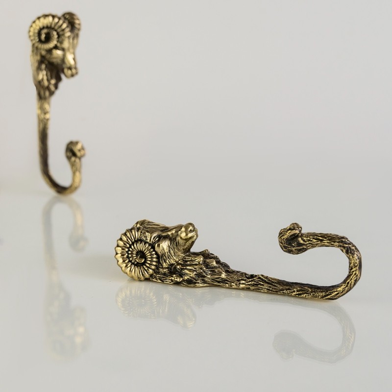 Aries Ram Head Decorative Hook, Wall Mounted Brass Ram Head Hook. gallery