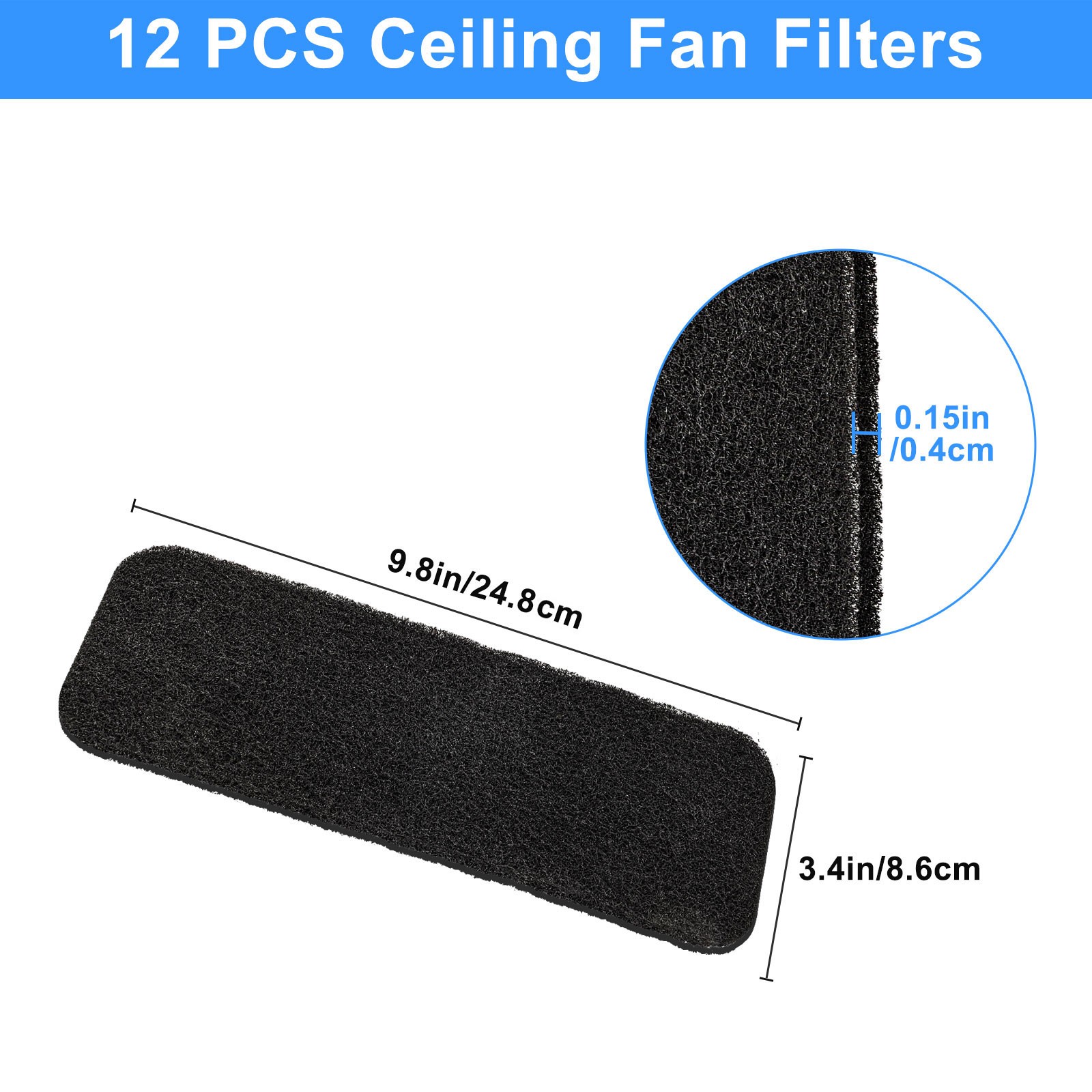 12PCS Ceiling Fan Blade Filters Activated Carbon Dust Hair Odor Peel Stick Home gallery