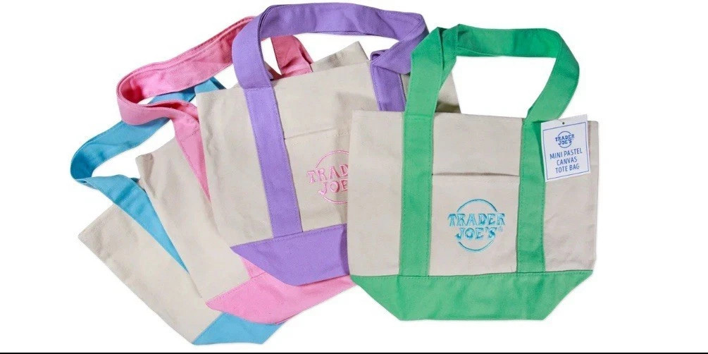 Trader Joe’s Mini Pastel Canvas Tote Bag Set 4 NWT Blue Green Pink Purple 2025 gallery
