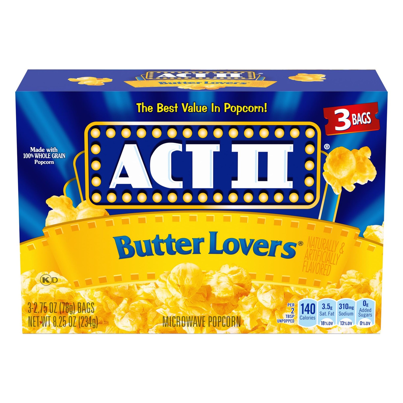 Act II Butter Lovers Microwave Popcorn, 2.75 oz., 8.25 Ounce (Pack of 1) gallery