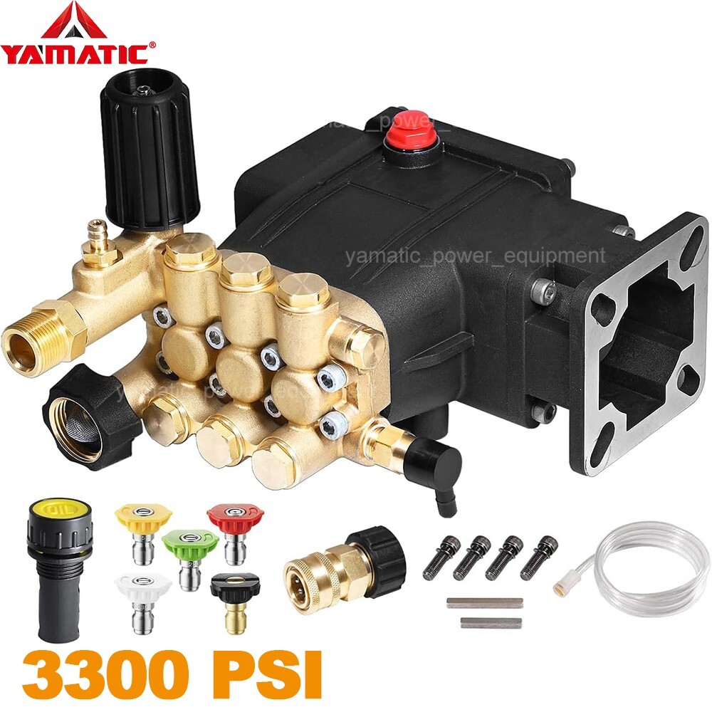 YAMATIC Horizontal Triplex Pressure Washer Pump 3/4" Shaft 3300 PSI 3.0 GPM 8 HP gallery