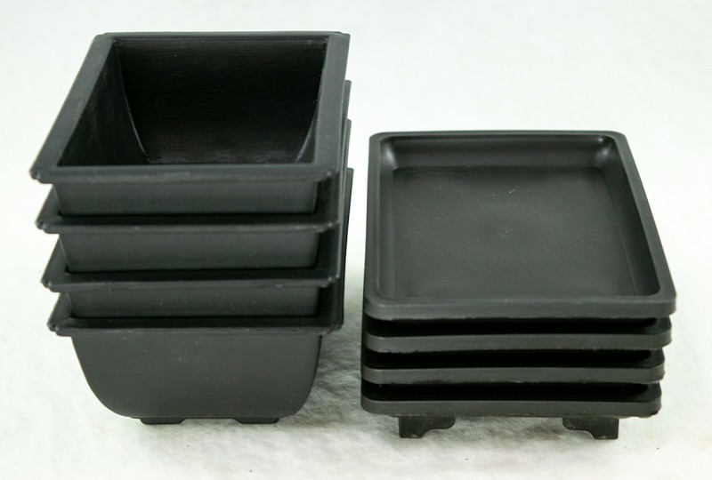 4 Sets Plastic Cactus Succulent Planter Bonsai Training Pot + Tray 5"x 3.5"x 2" gallery