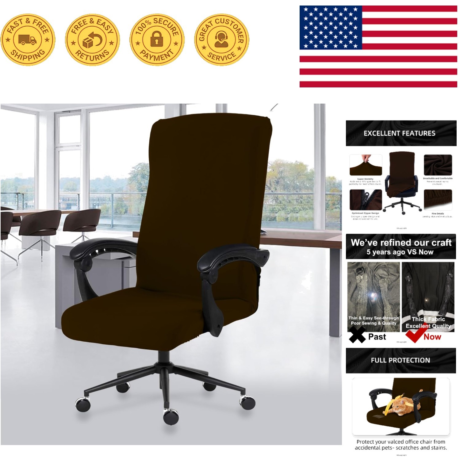 Soft Stretch Chair Cover with Zipper - Perfect Fit for High Back Office Chairs gallery