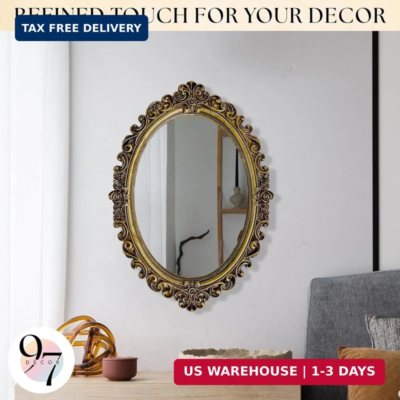 97 Decor Small Oval Mirror for Table - Gold Vintage Mirror for Tabletop and Wall gallery