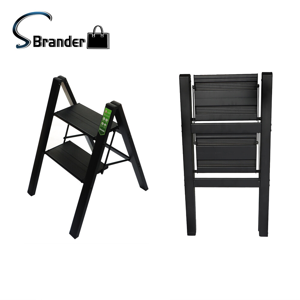 Portable 2 Step Black Ladder Folding Safety Non Slip Small Stool Ladders gallery