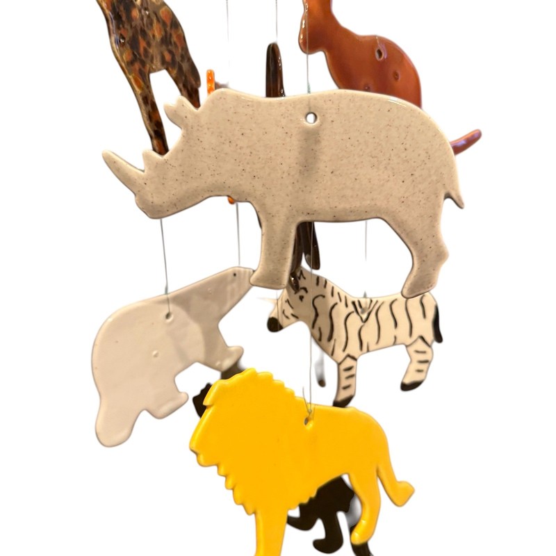 Zoo Animals Wind Chime Multicolor Ceramic Safari Mobile Vintage gallery