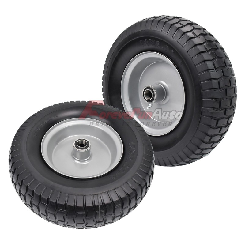 2pcs 13x5-6 Flat Free Tire & Wheel Solid Turf Lawn Mower,3/4" or 5/8" Bearing gallery
