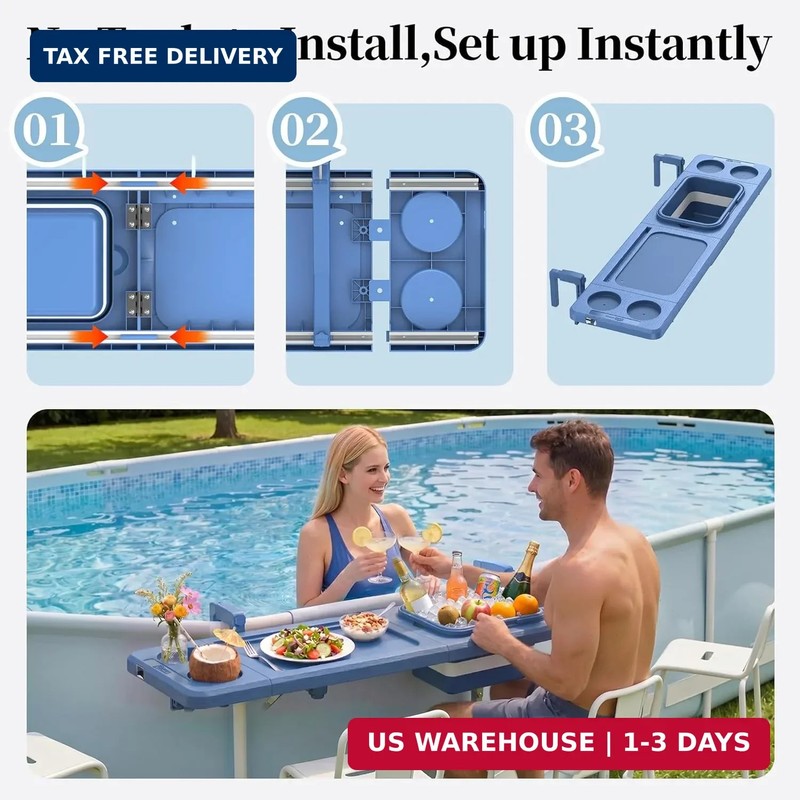 Poolside Bar with Ice Bucket, Poolside Bar Table with Adjustable Support Bracket gallery