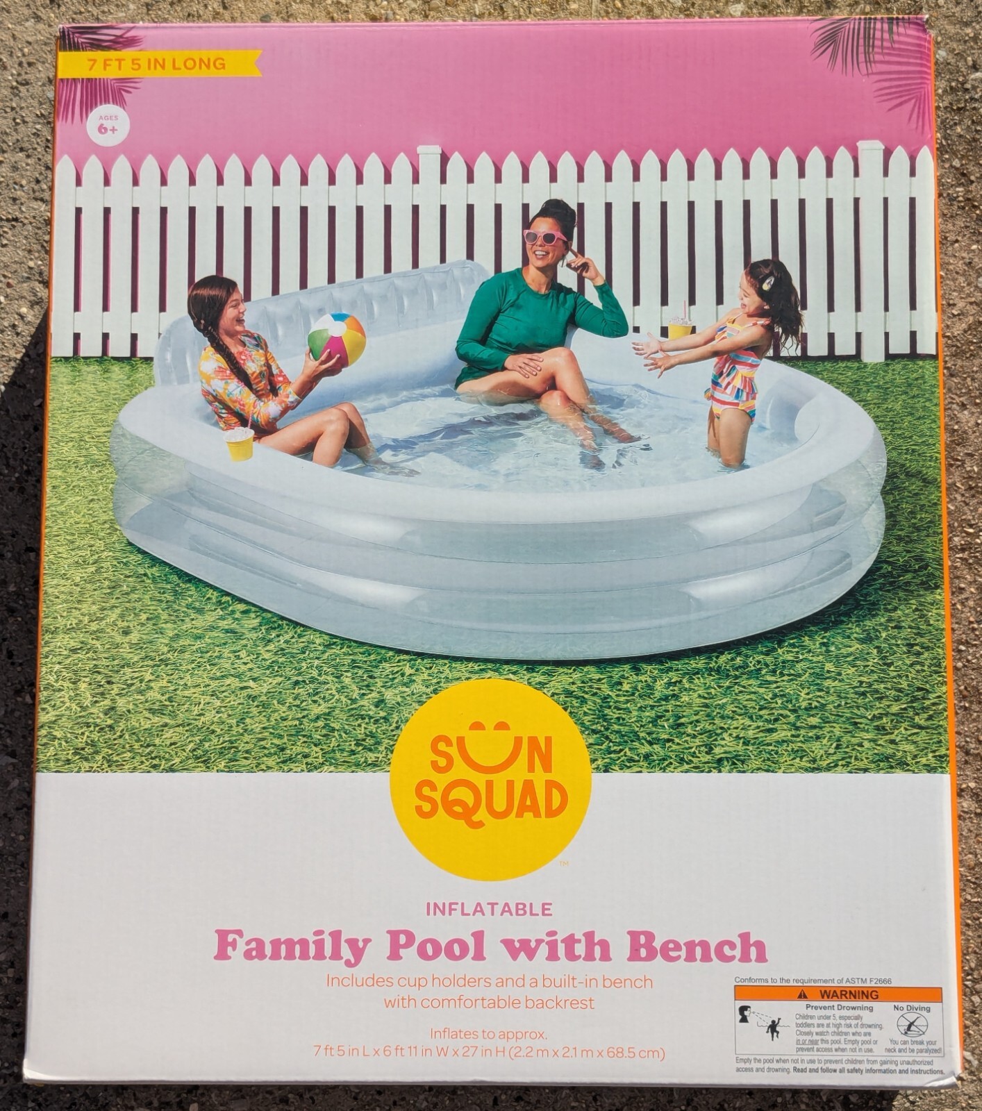 Sun Squad Inflatable Family Pool with Bench, Cup Holders, and Backrest gallery