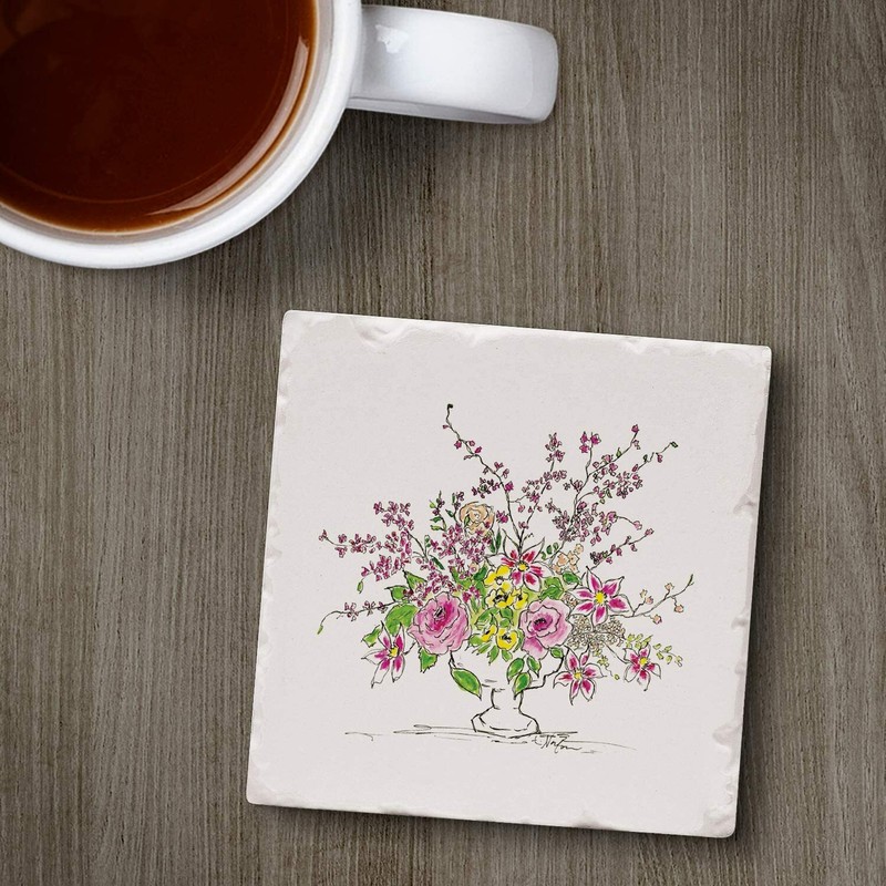 CounterArt Absorbent Stone Coasters Set of 4, Flower Scribble-9 gallery