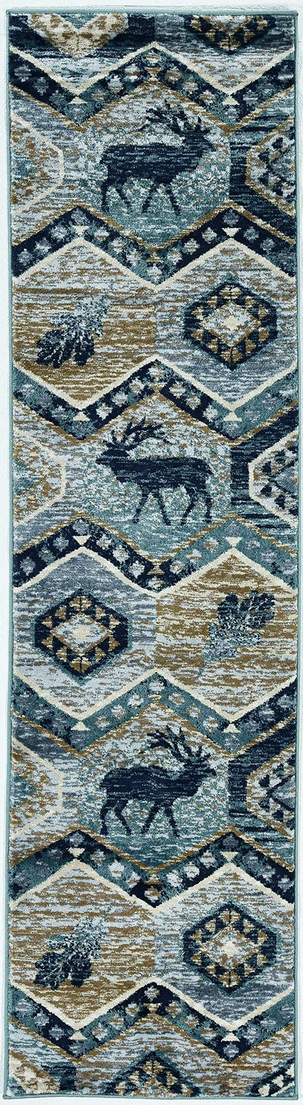 8' Seafoam Machine Woven Geometric Lodge Indoor Runner Rug gallery