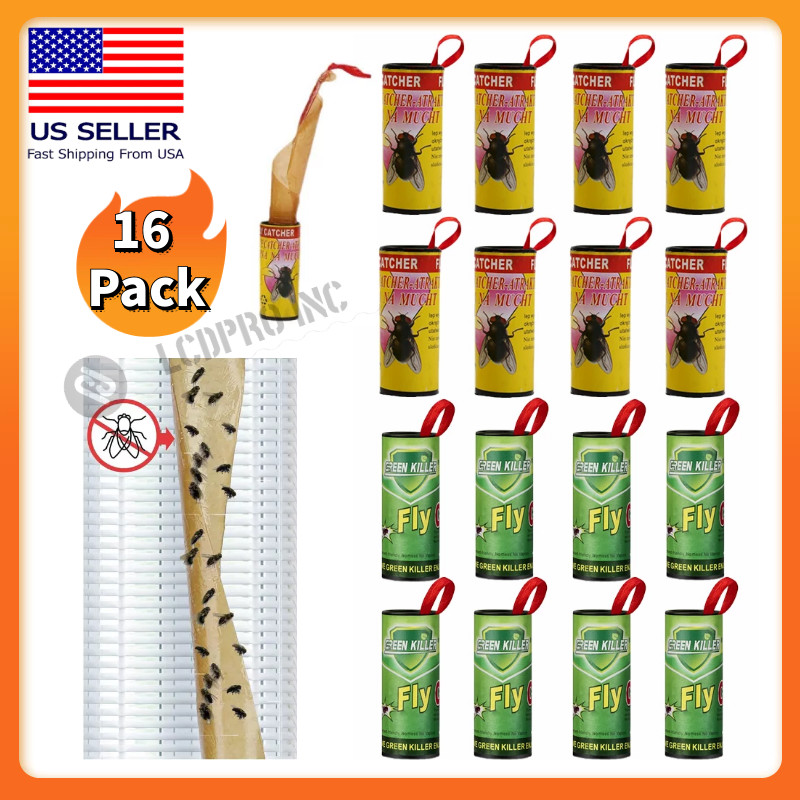 16 Rolls Fly Sticky Trap Paper Insect Bug Catcher Strip Fly Sticker Non Toxic US gallery