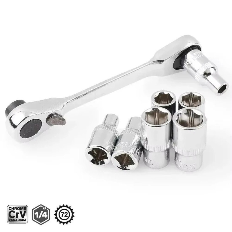 1/4" Mini Double-Ended Quick Socket Ratchet Wrench Rod Screwdriver Bit Tools * gallery