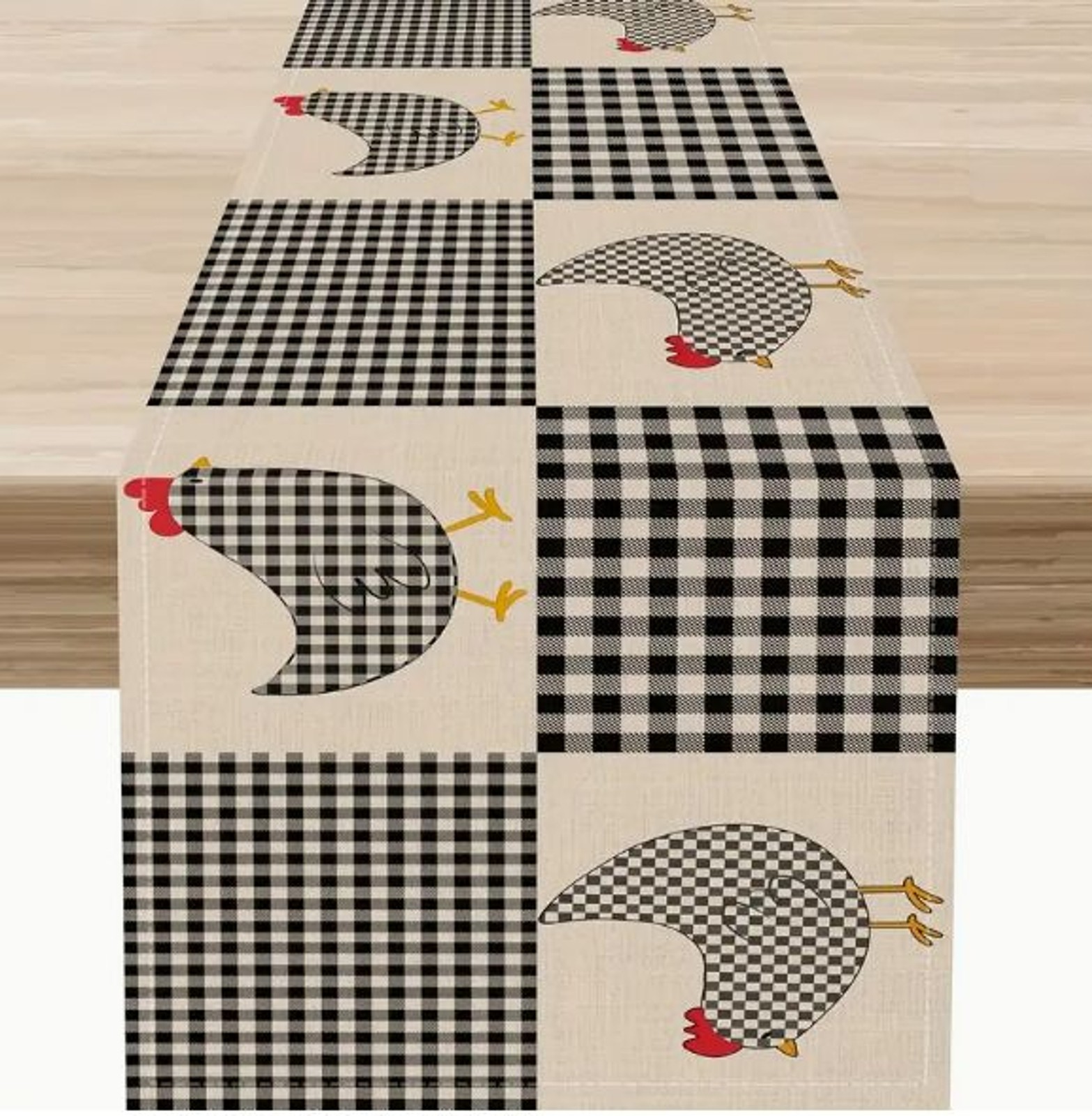 Chicken Table Runner 13x108in Linen Checkered Rustic Farmhouse gallery