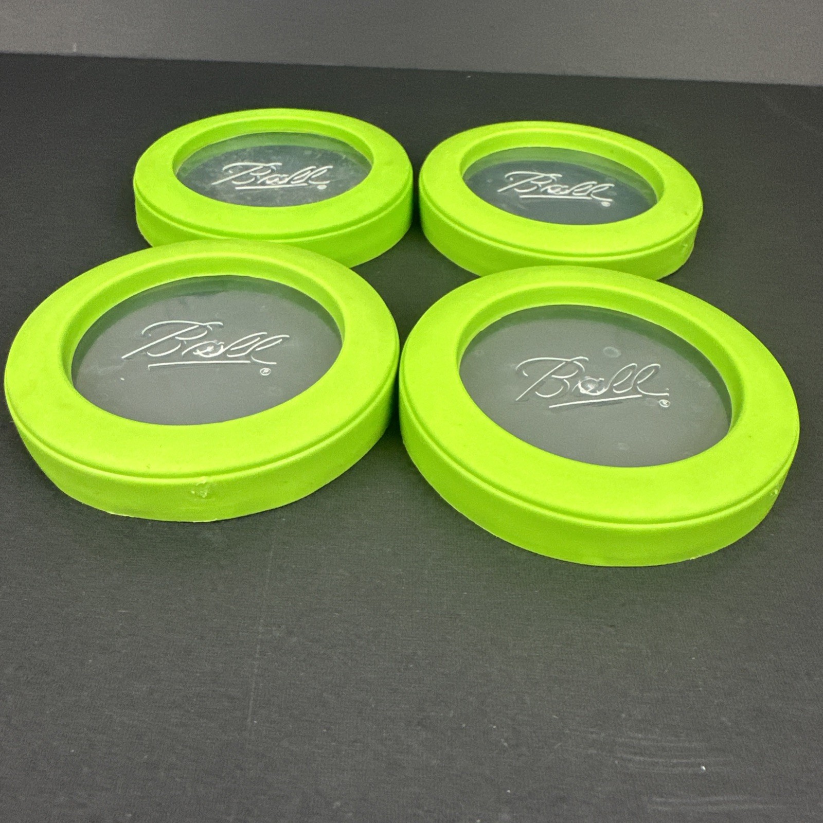4 Vintage Ball Plastic Freezer Jars Snap-on Green Lids ONLY 8 oz 1 Cup 1/2 Pint gallery