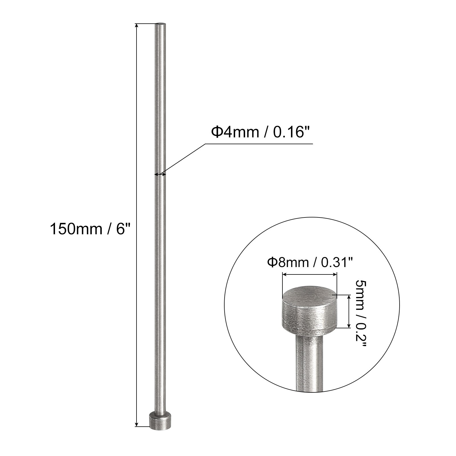 4mm Dia 65Mn Steel Straight Ejector Pin Round Tip Punch Craft 150 Long , 10Pcs gallery