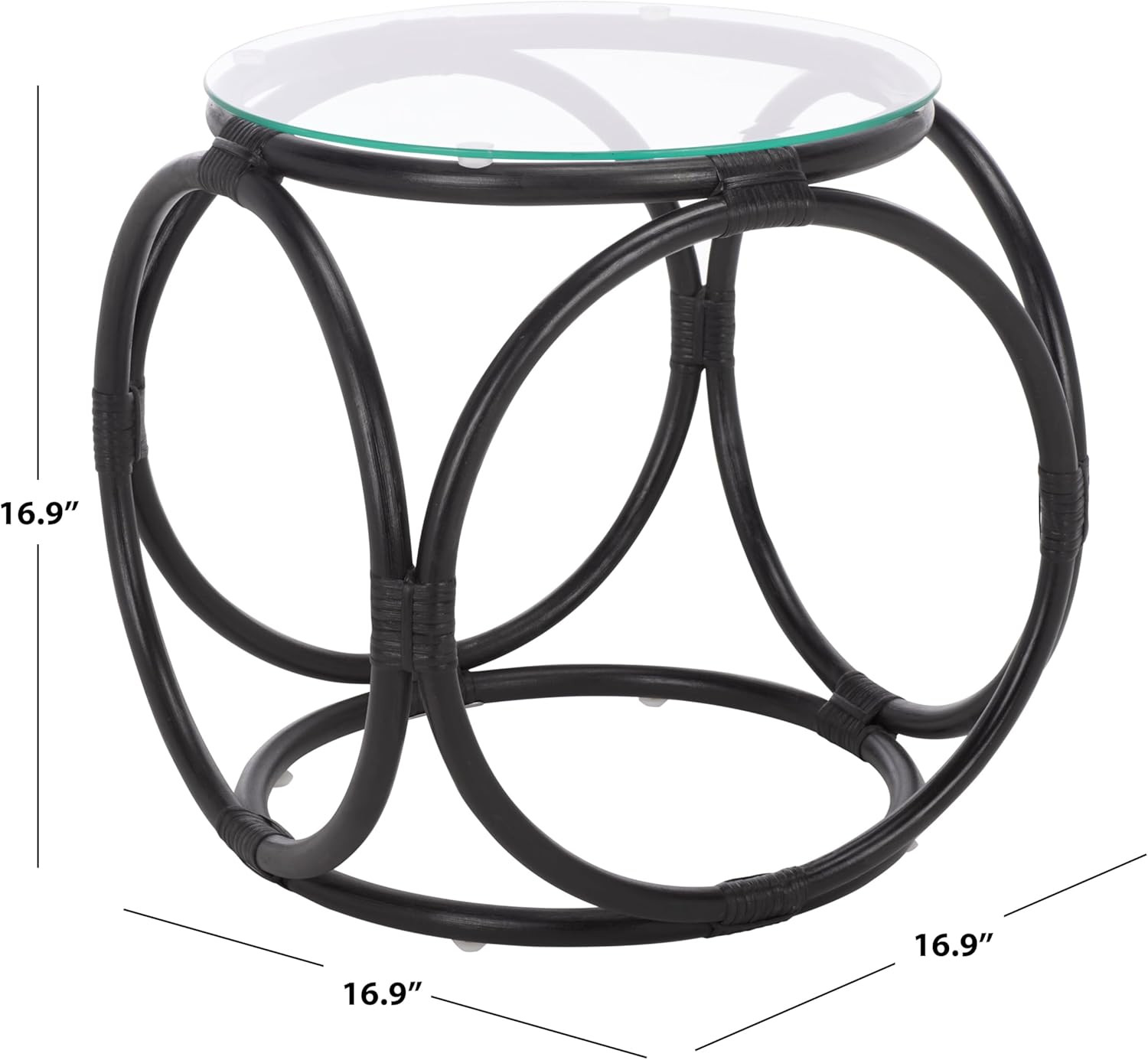 Alesha Round Accent Table – Black Rattan Base & Glass Top, Fully Assembled gallery