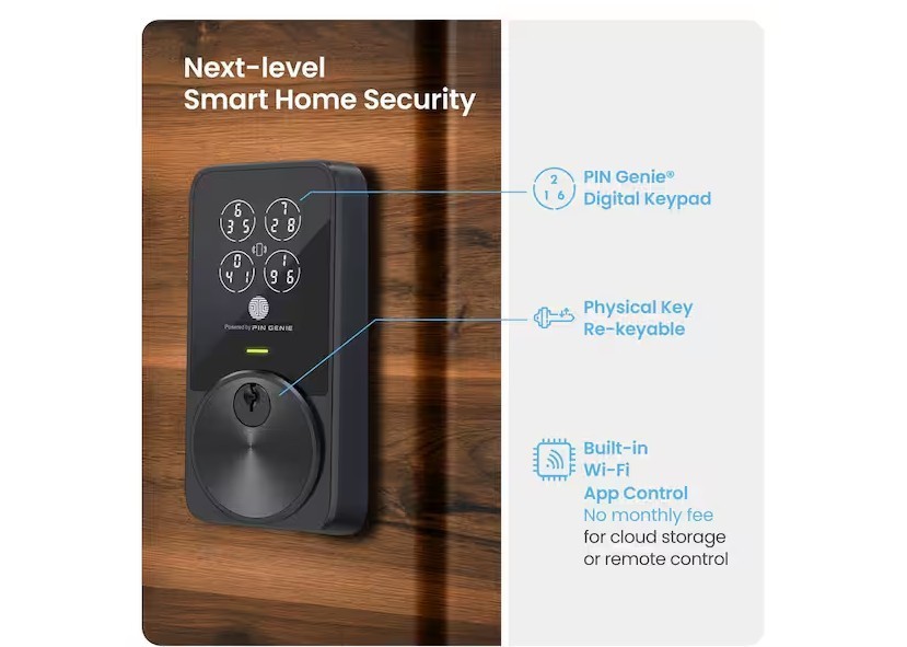 Lockly Pin Genie Pro Smart Lock, Wi-Fi, Siri/Google/Alexa, Keypad, Matte Black gallery