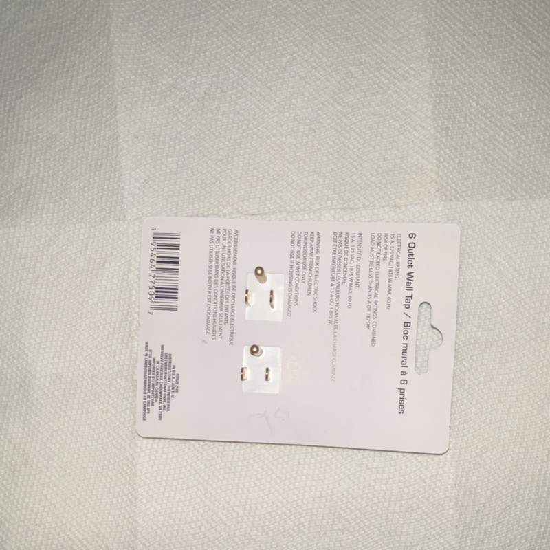 6 Outlet Wall Tap, White, Plastic, Plug Type A, 121-140V, 15A, Wall Mount gallery