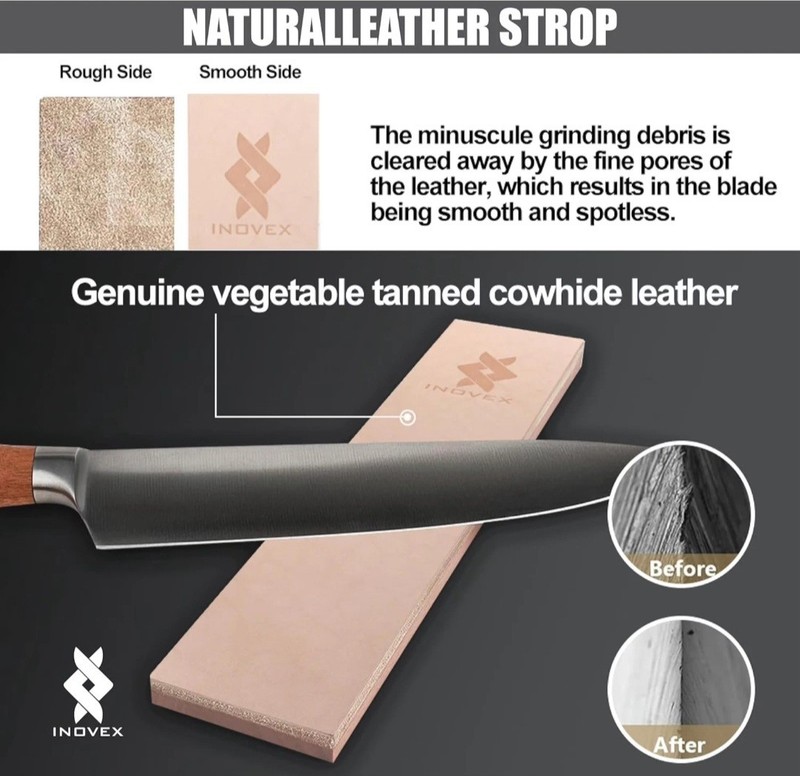 INOVEX Premium Rolling Knife Sharpener, Leather Strop & Stand Dual 15°/20° Angle gallery