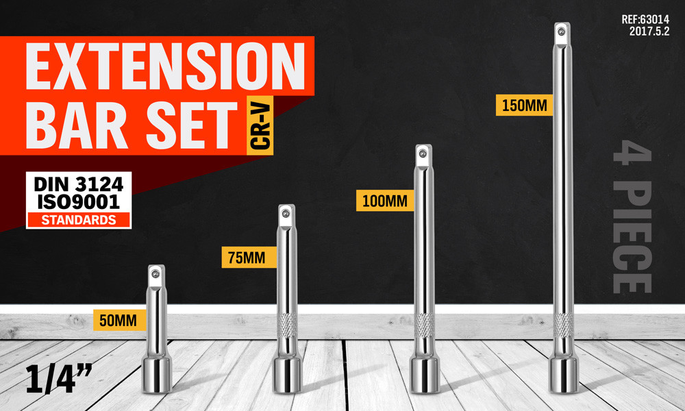 4pc 1/4" LONG Extension Extender Bar Set 2" 3" 4" 6" Drive Ratchet Wrench Socket gallery