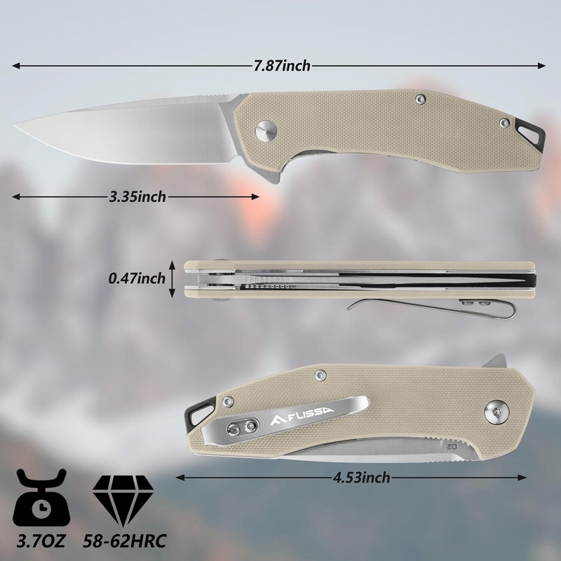 FLISSA Pocket Folding Tactical Knife D2 Blades Liner Lock EDC Knife W/G10 Handle gallery