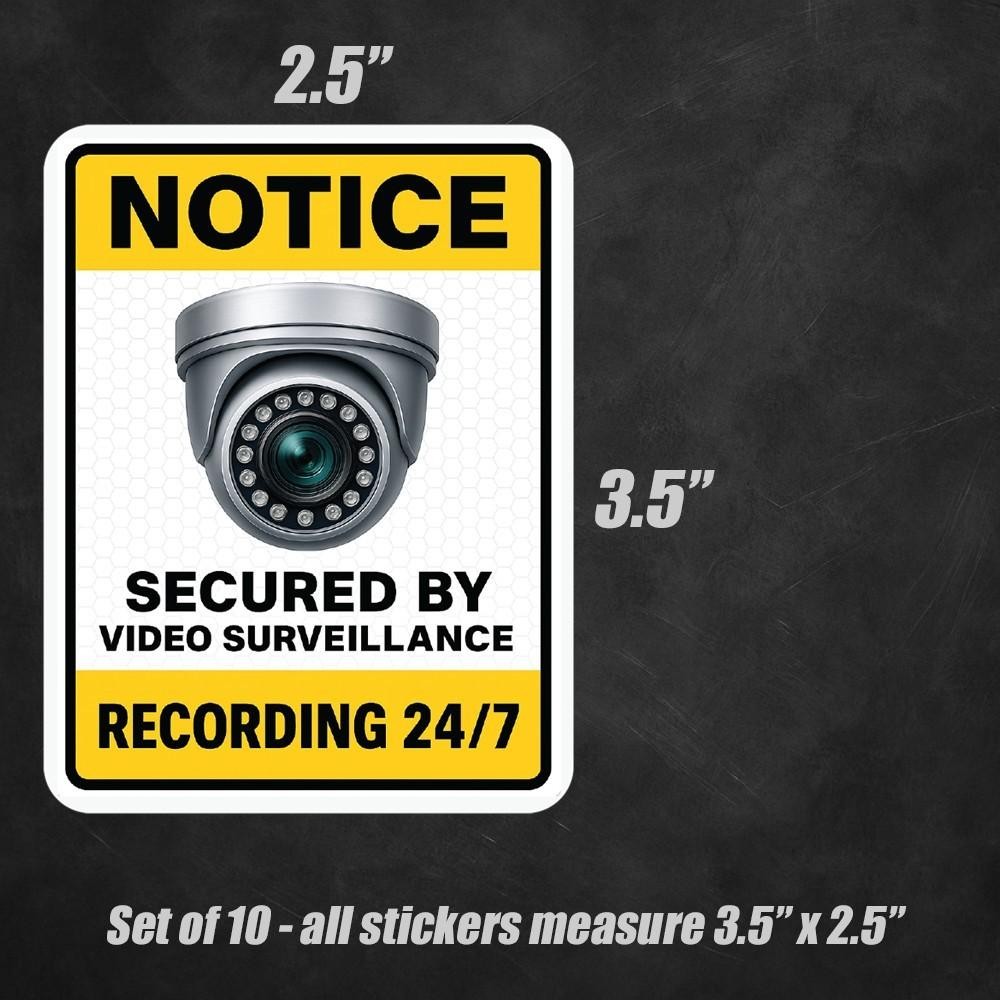 10-Pack NOTICE Video Surveillance Stickers Decals 24/7 Security Camera Warning gallery