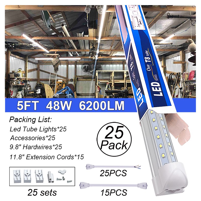 25 Pack 5Ft Led Cooler Lights Linkable T8 Led Bulb Integrated Fixture 48W 6500K gallery