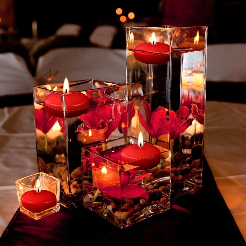 12 PCS 2 Inch Red Unscented Floating Candles 5 Hours Valentines Party Decor gallery