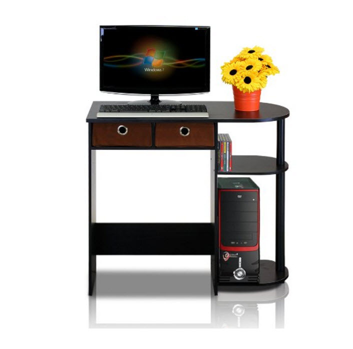Computer Desk for Small Spaces Office Home Table Wood Workstation Espresso Brown gallery
