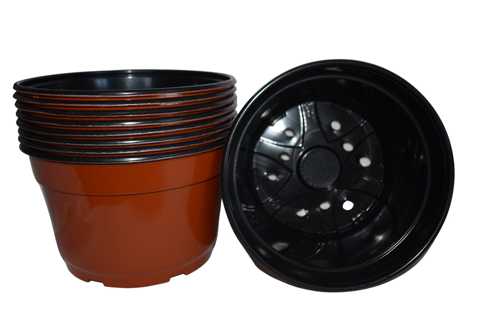 8" Round BROWN PLASTIC MUM POTS - SET OF 25- {8" x 5"} flower nursery pan gallery