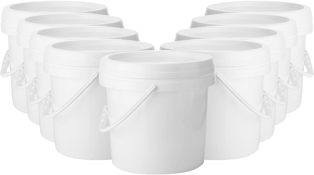 10 Pack White Plastic Bucket with Handle and Lid Food Storage Bucket Containers