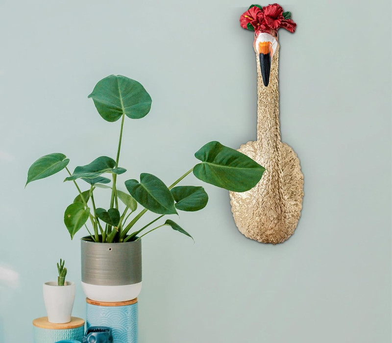 Exquisite Gold Wall Decor - Large Resin Flamingo Bird Head Sculpture for Hanging gallery