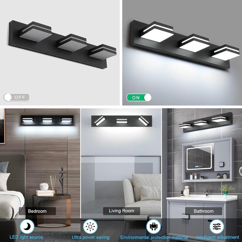 LED Modern Bathroom Vanity Light Fixtures (3-Light, 24-Inch), Matte Black Modern gallery