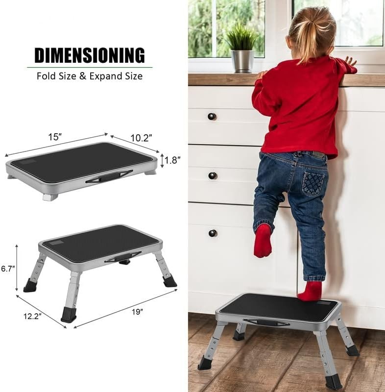 Compact Portable Step Stool - Non-Slip, Adjustable 1-Step Ladder for All Rooms gallery