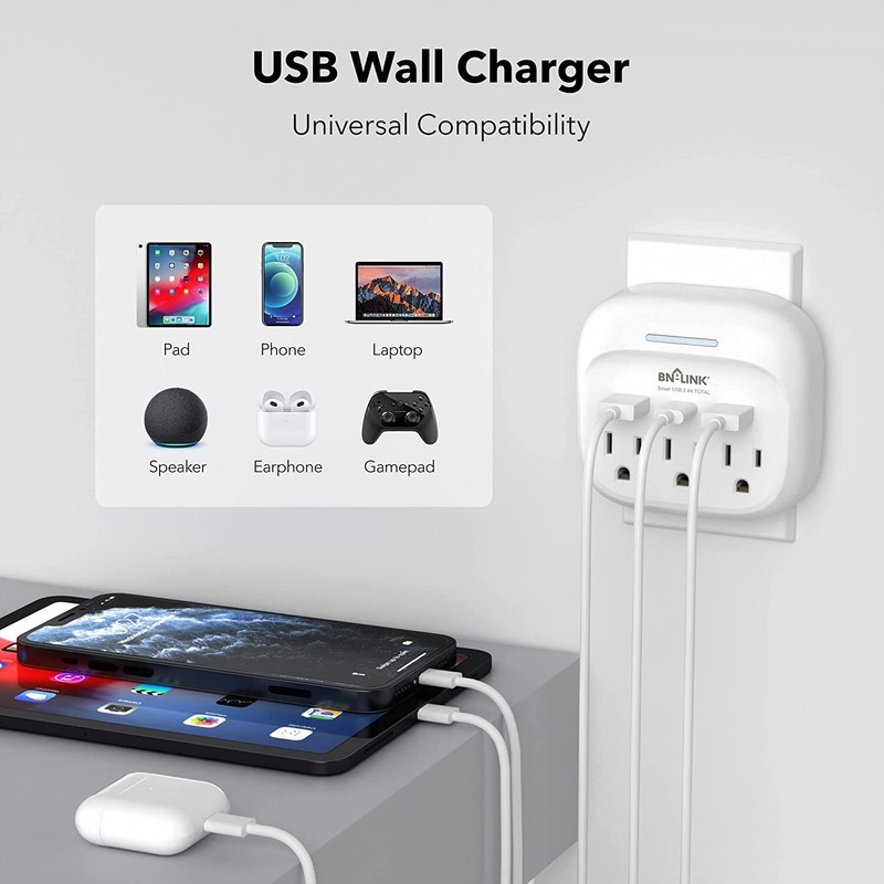Multi Plug Outlet Extender With USB C, 3 Outlets Surge Protector 600J Wall Plug gallery