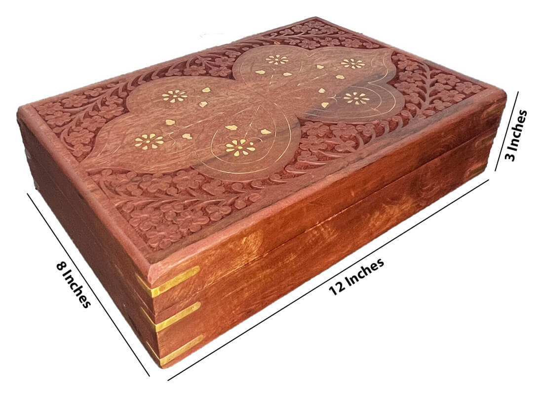 Large Mango Wood Engraved Box with Brass Inlays gallery