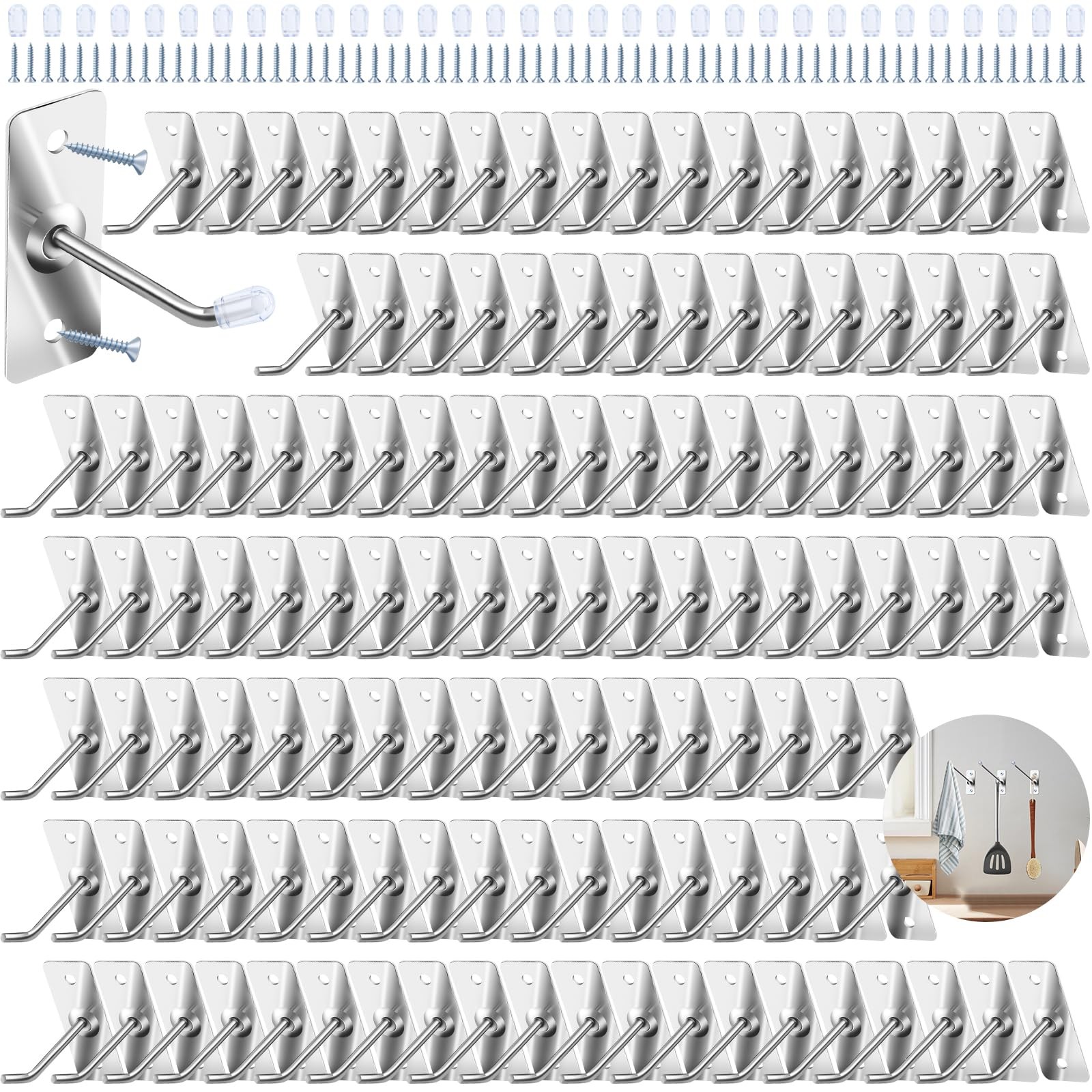 60 PCS 2 Inch 5cm Stainless Steel Wall Mounted Hook Rubber Caps Storage gallery