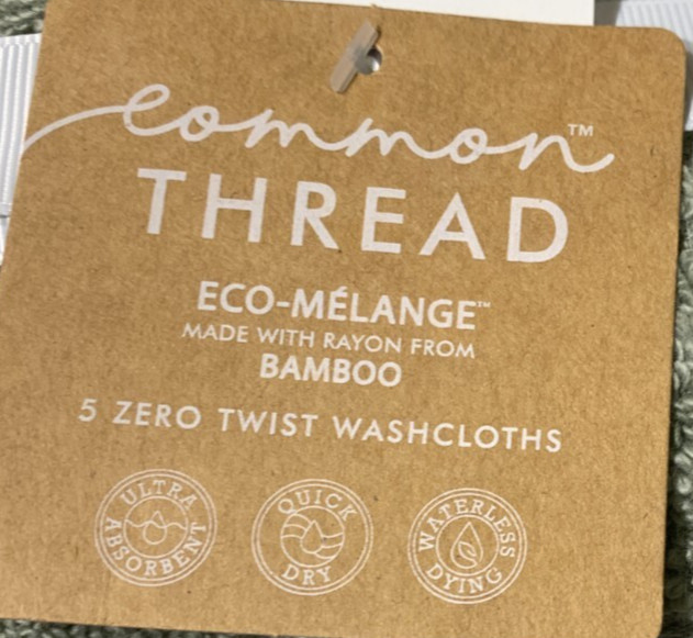 NWT 5 Washcloths Common Thread ZERO TWIST Soft Bamboo Rayon 12X12 in Green gallery