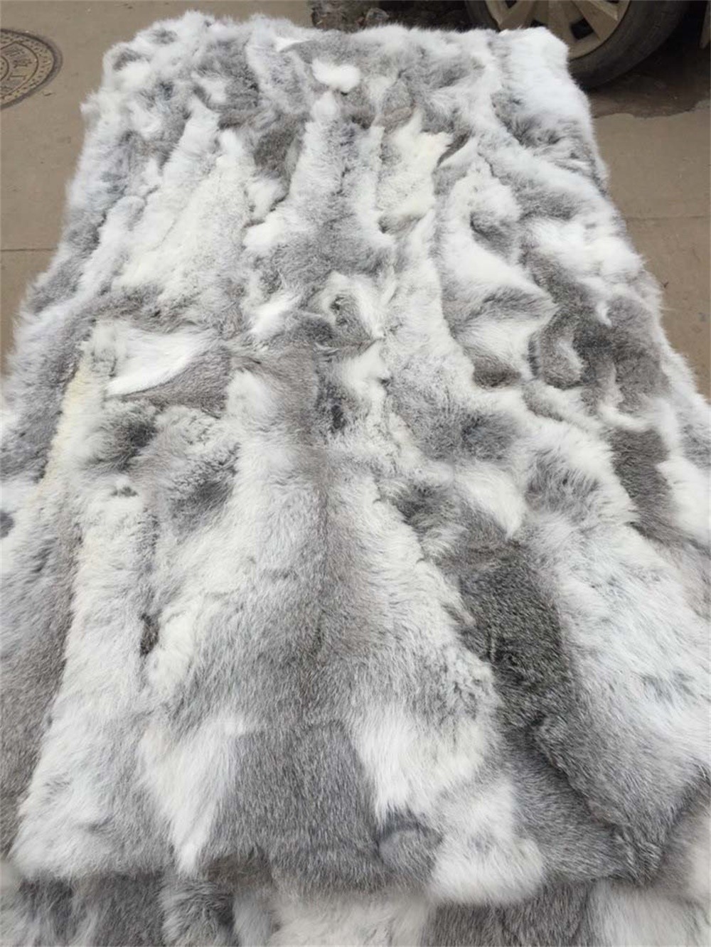 Real Rabbit FUR Throw Blanket Patchwork Skin Fur Rug 42" x 22" Pelz Leather Pelt gallery