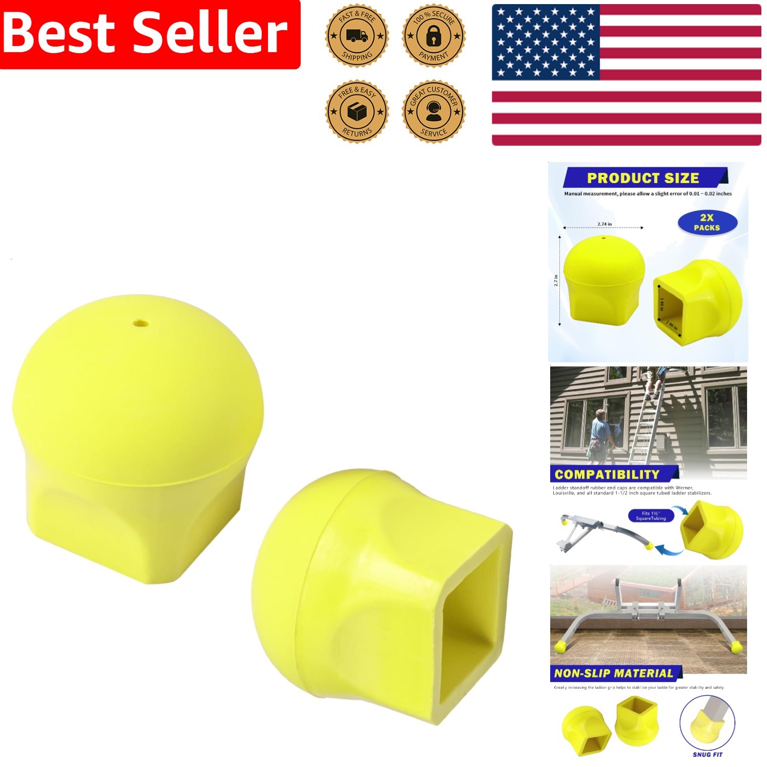 Heavy Duty Ladder Standoff Pads Werner Compatible Yellow 2 Pack Safe Stability gallery