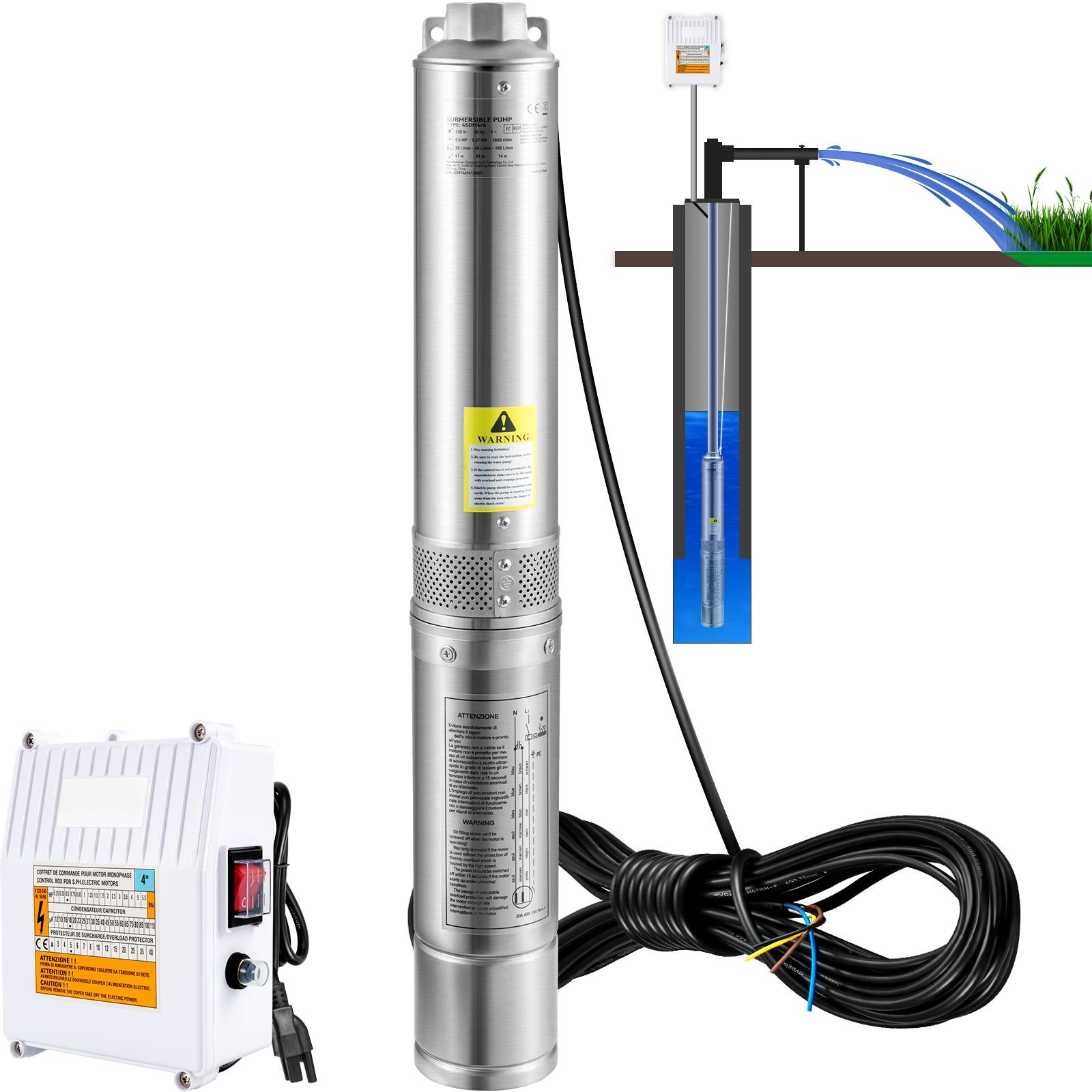 4in Stainless Deep Well Pump: 3HP, 230V, 37GPM, 640ft Head, IP68 gallery
