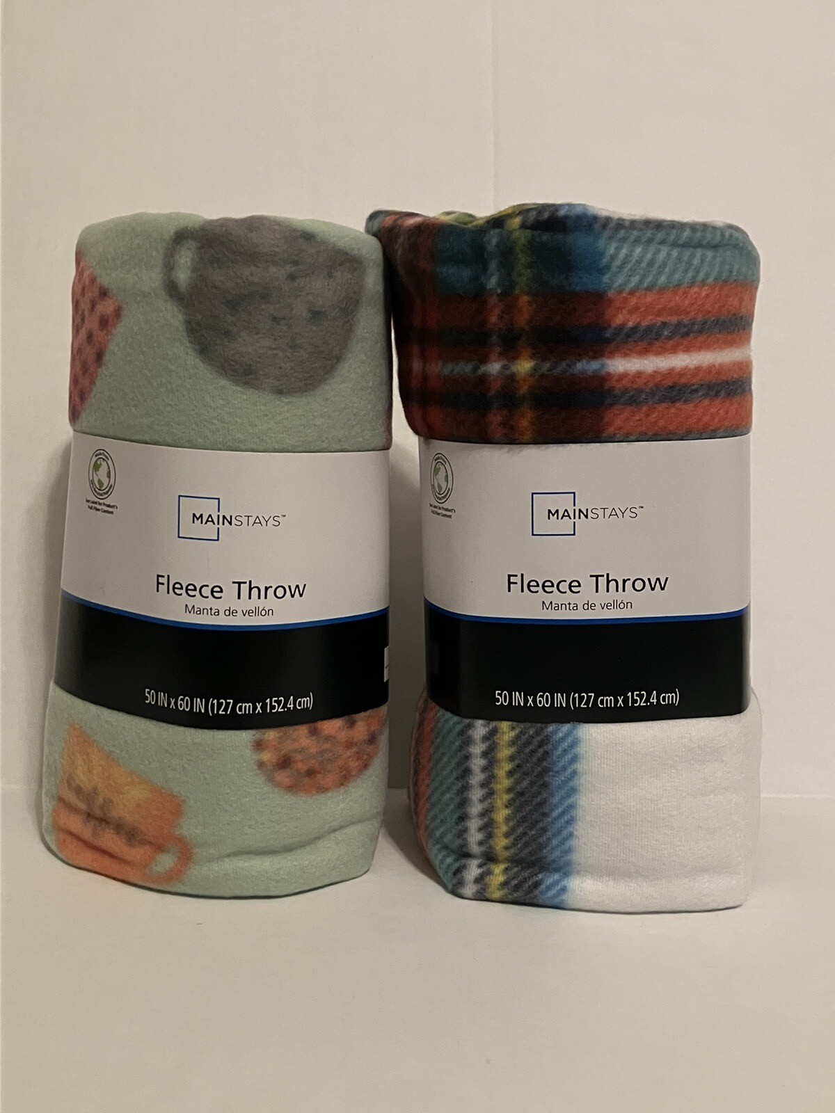 2 Mainstays Fleece Throw Blanket 50x60in Plaid & Coffee Cups gallery