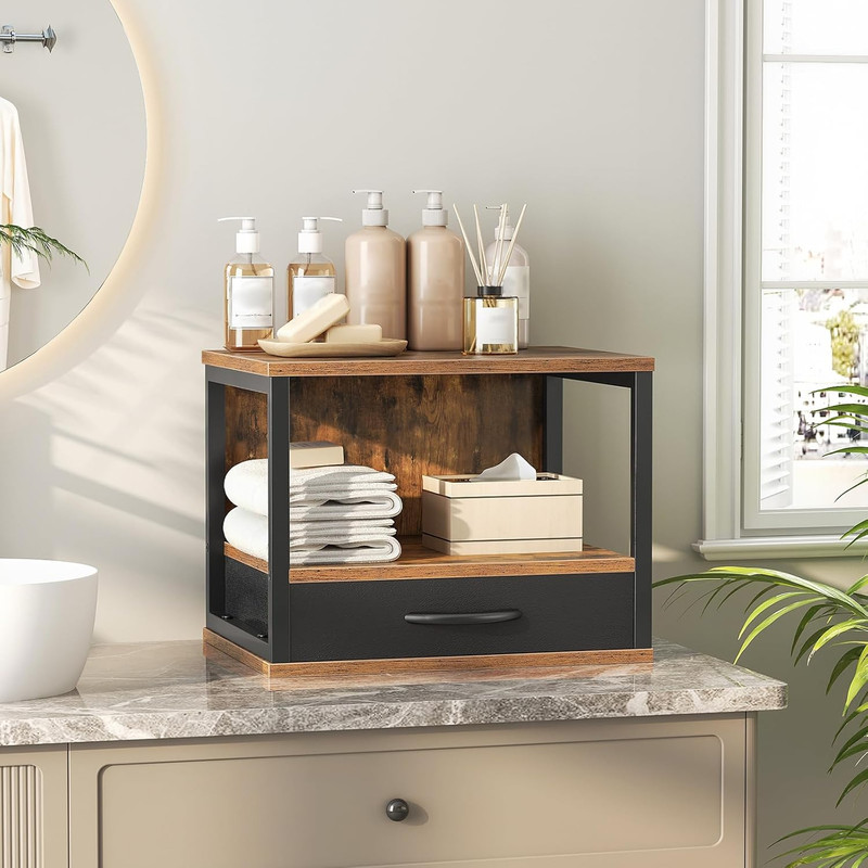 2-Tier Desktop Printer Stand with Drawer, Under-Desk Printer Table with Storage gallery