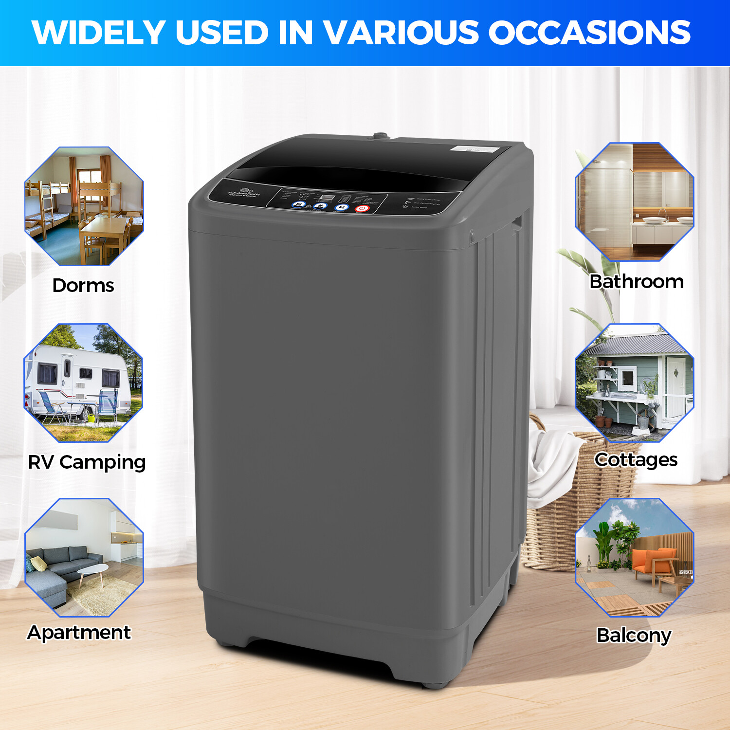 Washing Machine 15.6Lbs/17.8Lbs Fully Automatic Laundry Washer with Drain Pump gallery