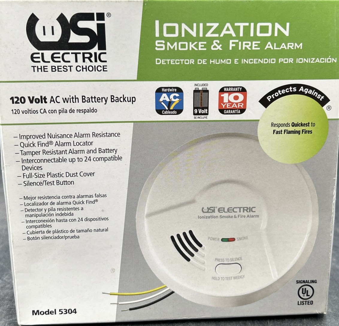 USI Electric 5304 Hardwired Ionization Smoke & Fire Alarm 120V w/ Battery Backup gallery