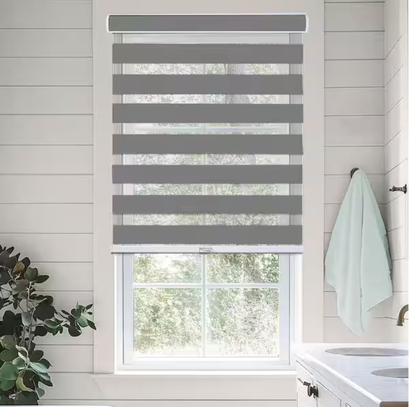 Chicology Cordless Zebra Shade Dual Layer Polyester Slate 35" W x 72" L gallery