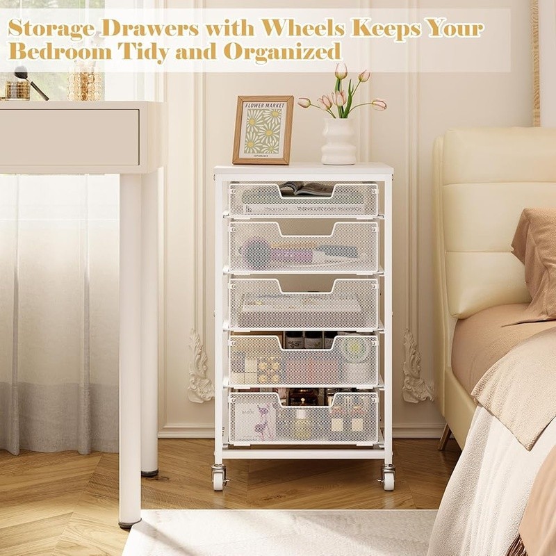 5 Drawer Rolling Storage Cart Utility W/ Metal Frame & Lockable Wheels New gallery