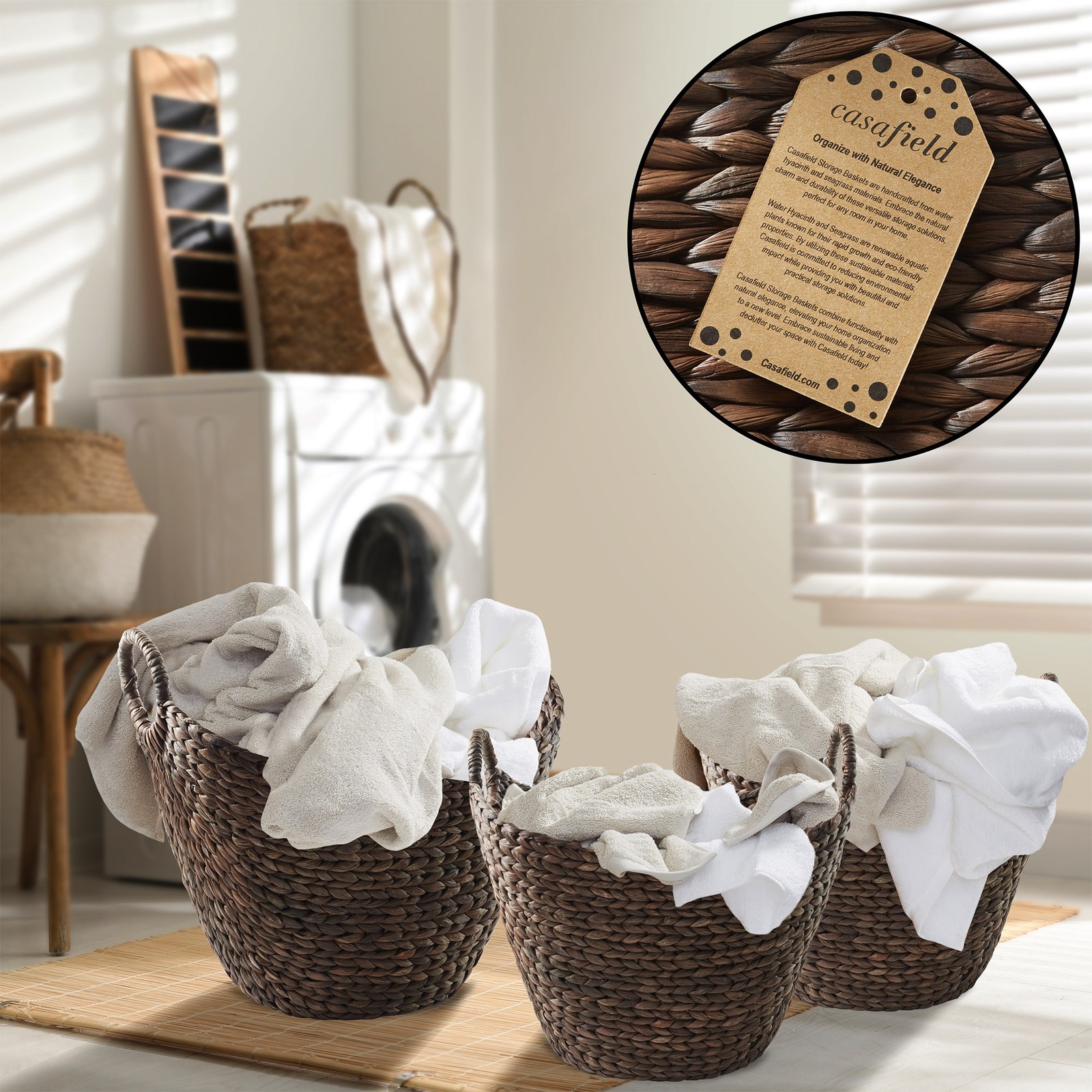 OPEN BOX - 3pc Hyacinth Boat Storage Totes for Laundry, Blankets, Toys - gallery